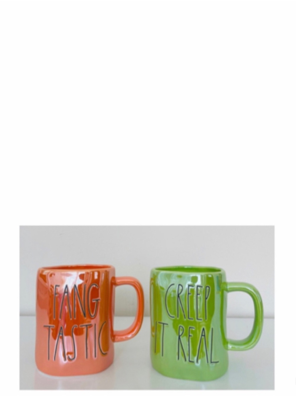 NEW Rae Dunn Halloween Iridescent Mug Set Fang Tastic & Creep It Real